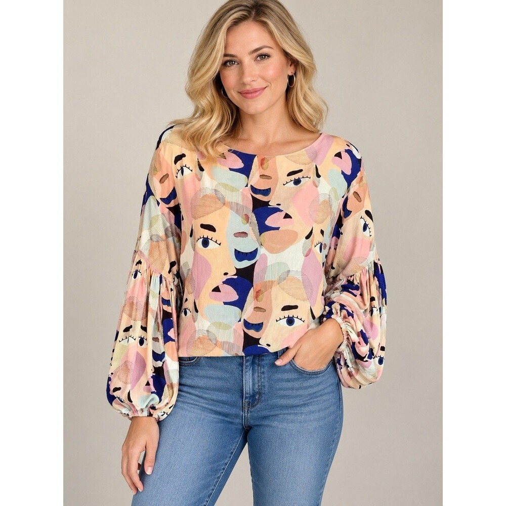 Cut From The Same Cloth Crop Top Balloon Sleeve Art To Wear Festival Boho Large